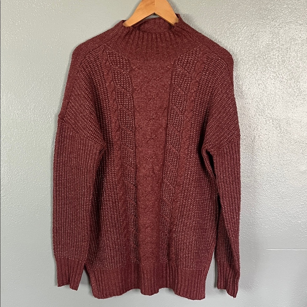 Maurices Burgundy Cable Knit Crewneck Sweater
